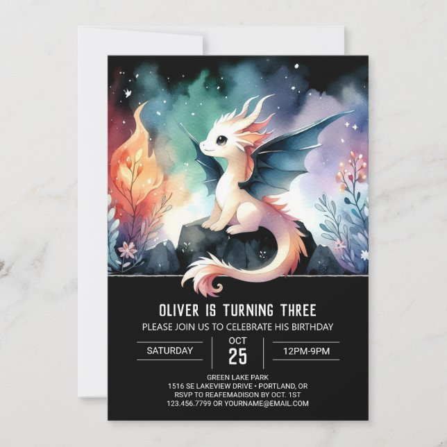 Pastel Dreamy Dragon Birthday Invitation (Front)