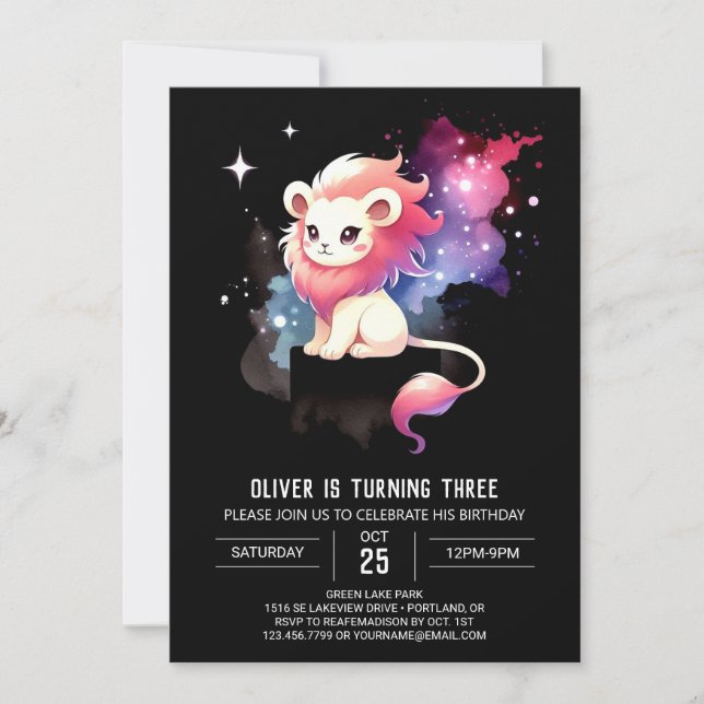 Pastel Dreamy Lion Birthday Invitation (Front)