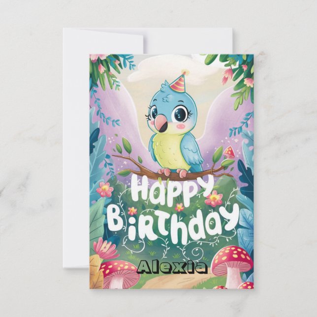 Pastel Dreamy Parrot Digital Birthday  Card (Front)