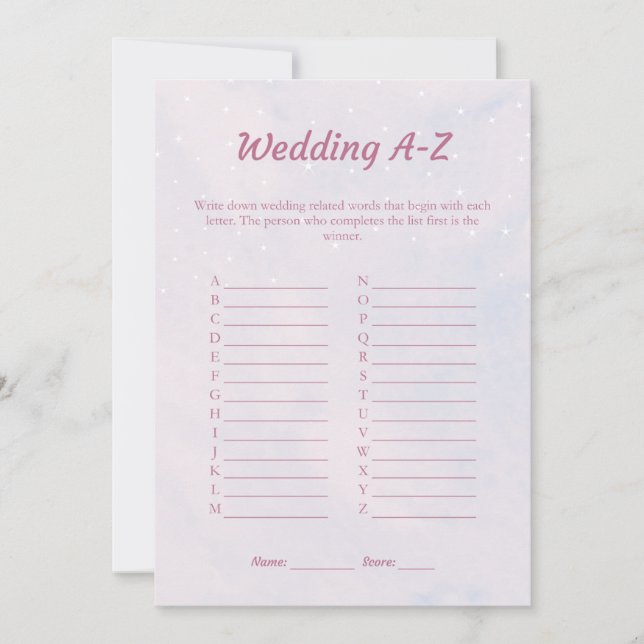 Pastel Dreamy Wedding A-Z Bridal Shower Game Card (Front)