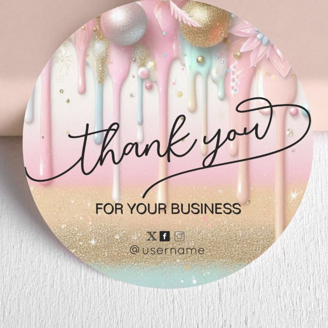 Pastel drip Business Branding Thank you Classic Round Sticker (Creator Uploaded)