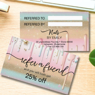 Pastel drip nail salon  Referral Card