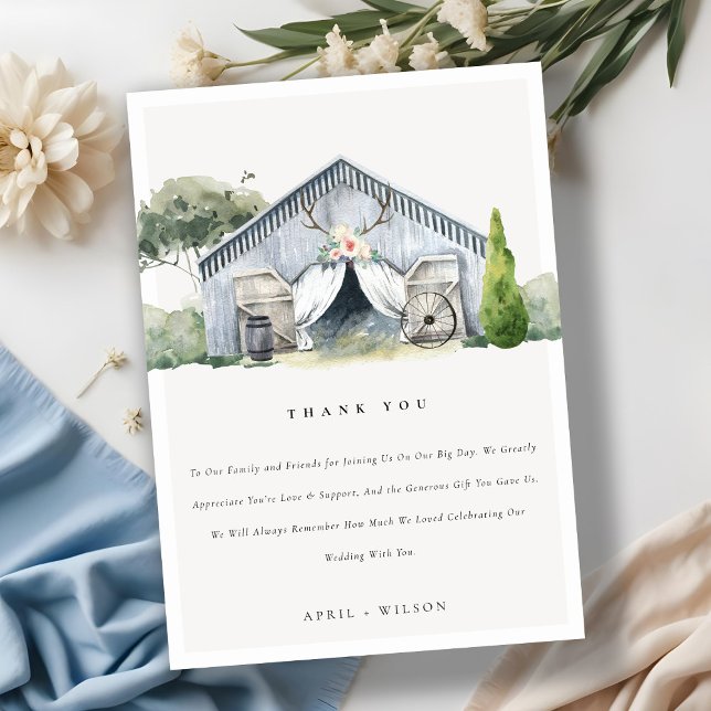 Pastel Dusky Rustic Barnyard Farm Theme Wedding Thank You Card (Creator Uploaded)