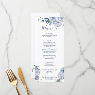 Pastel Dusty Blue Roses Floral Wedding Menu