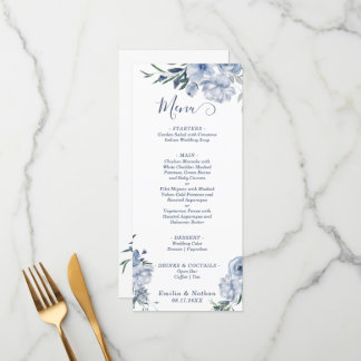Pastel Dusty Blue Roses Floral Wedding Menu