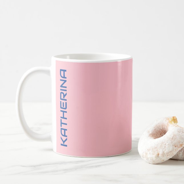 Pastel Dusty Rose Solid Colour Personalised  Coffee Mug (With Donut)