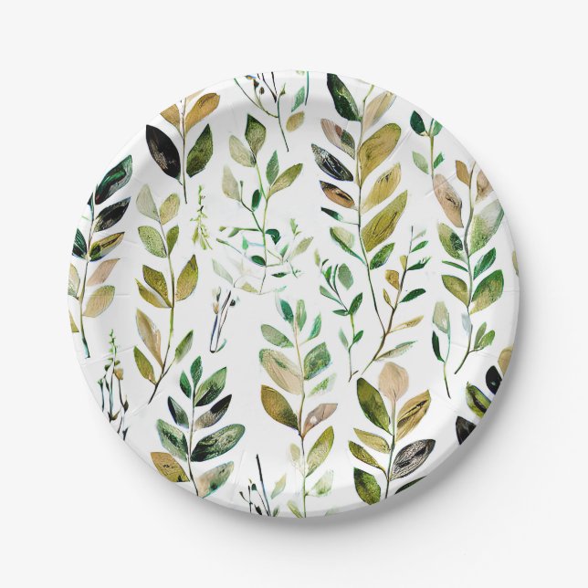 Pastel earth tone leaves paper plate (Front)