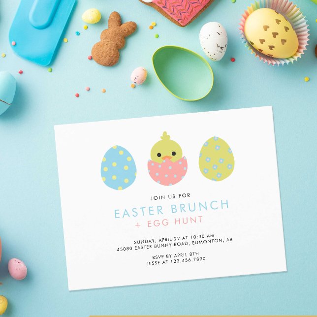 Pastel Easter Brunch Egg Hunt Cute Invitation Postcard (Creator Uploaded)