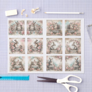 Pastel Easter Bunnies for Shells Decoupage Tissue Paper