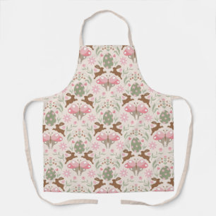 Pastel Easter Bunny and Flower Pattern Apron