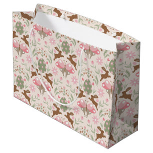 Pastel Easter Bunny and Flower Pattern Large Gift Bag