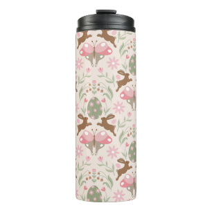 Pastel Easter Bunny and Flower Pattern Thermal Tumbler