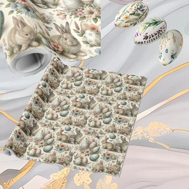 Pastel Easter Bunny Decorative Eggs Spring Floral  Wrapping Paper (Pastel Easter Bunny Decorative Eggs Spring Floral Wrapping Paper)