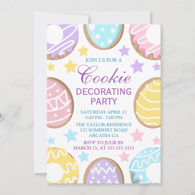 Pastel Easter Cookie Decorating Design Invitation (Front)