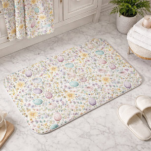 Pastel Easter Egg and Spring Floral Pattern Bath Mat