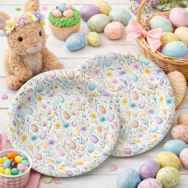 Pastel Easter Egg and Spring Floral Pattern Paper Plate (Creator Uploaded)