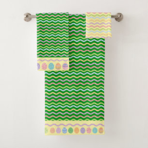 Pastel Easter Egg and Stripes Bath Towel Set
