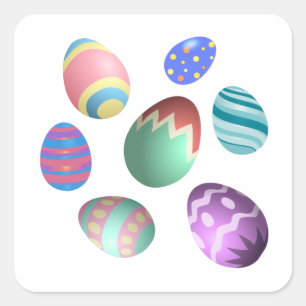 Pastel Easter Egg Colourful Decorated Easter Eggs Square Sticker