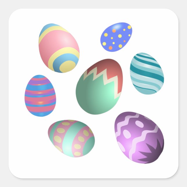 Pastel Easter Egg Colourful Decorated Easter Eggs Square Sticker (Front)