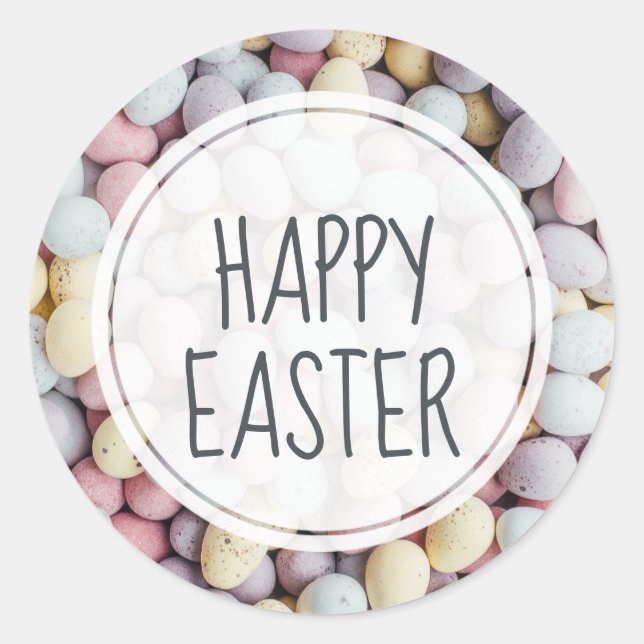 Pastel Easter Egg Happy Easter Handwritten Script  Classic Round Sticker (Front)