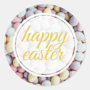 Pastel Easter Egg Happy Easter Script Classic Round Sticker