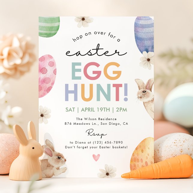 Pastel Easter Egg Hunt Party Cute Floral Bunny Invitation (Creator Uploaded)