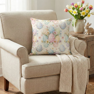Pastel Easter Egg & Spring Blossom Cushion