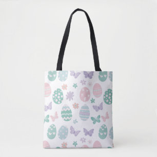 Pastel Easter Eggs and Butterflies Pattern Tote Bag