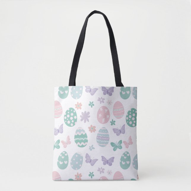 Pastel Easter Eggs and Butterflies Pattern Tote Bag (Front)