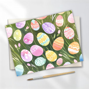 Pastel Easter Eggs Beautiful Spring Watercolor Holiday Postcard