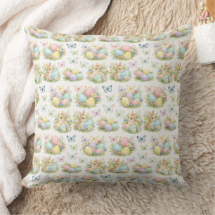 Pastel Easter Eggs & Bunnies Flowers & Butterflies Cushion