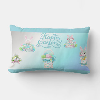 Pastel Easter Eggs & Bunny Mug Lumbar Cushion