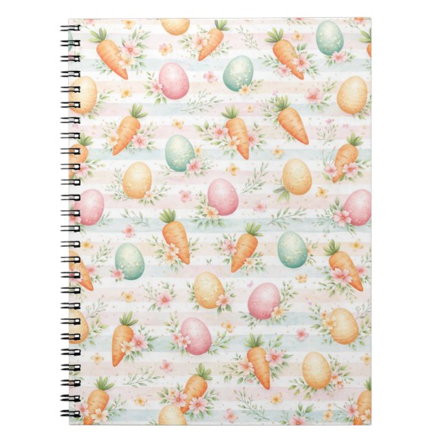 Pastel Easter Eggs & Carrots Watercolor Pattern Notebook (Front)