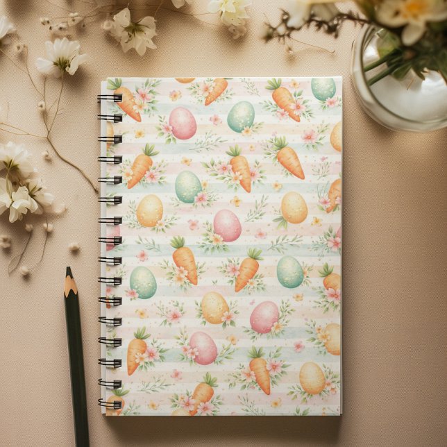 Pastel Easter Eggs & Carrots Watercolor Pattern Notebook (Creator Uploaded)