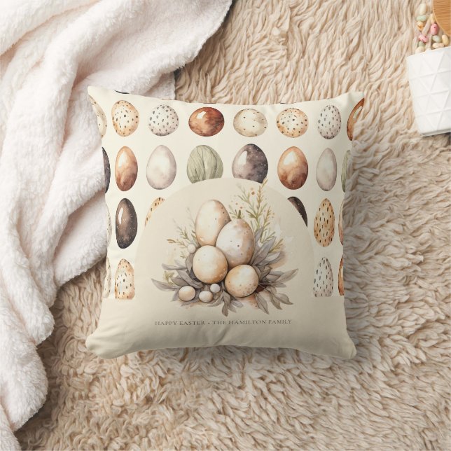 Pastel Easter Eggs Design in Cream & Brown Tones Cushion (Blanket)