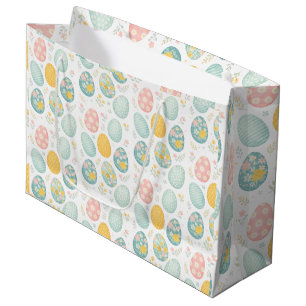 Pastel Easter Eggs Floral Pattern - Cute Spring Large Gift Bag