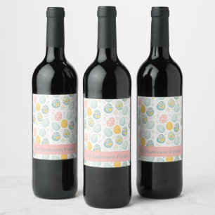 Pastel Easter Eggs Floral Pattern - Cute Spring Wine Label