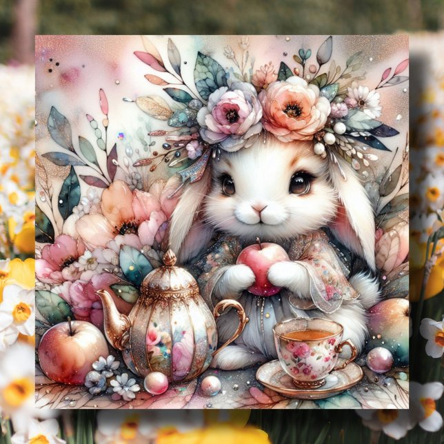 Pastel Easter Garden Tea Party Bunny  Holiday Card (Creator Uploaded)