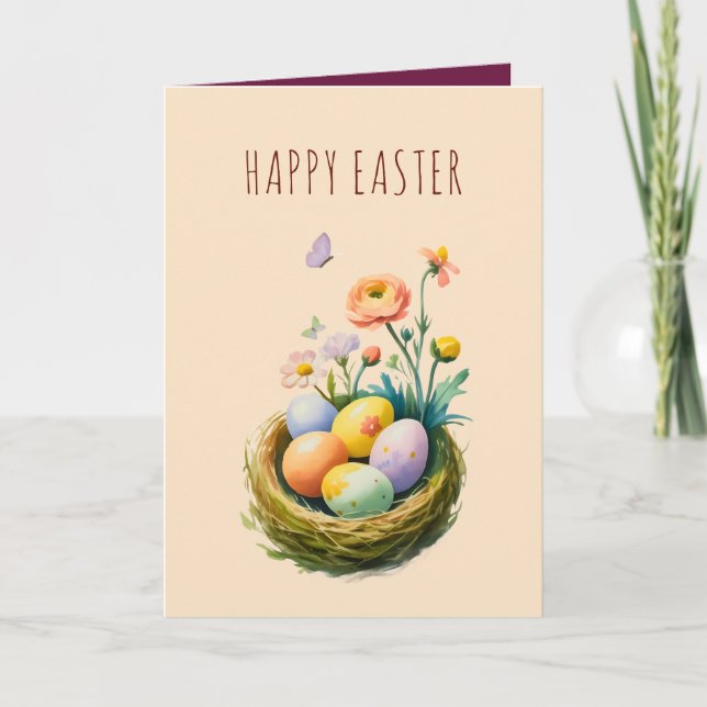 Pastel Easter Nest Floral Greeting Card (Front)