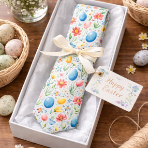 Pastel Easter-Themed  with Flowers and Eggs  Tie