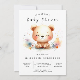 Pastel Editable Bear Baby Shower Invitation
