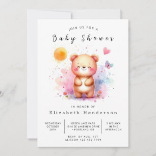 Pastel Editable Bear Baby Shower Invitation