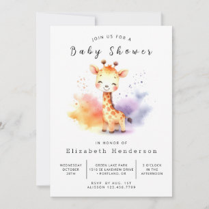 Pastel Editable Giraffe Baby Shower Invitation