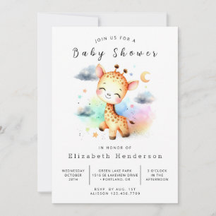Pastel Editable Giraffe Baby Shower Invitation