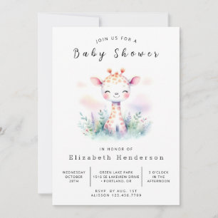 Pastel Editable Giraffe Baby Shower Invitation