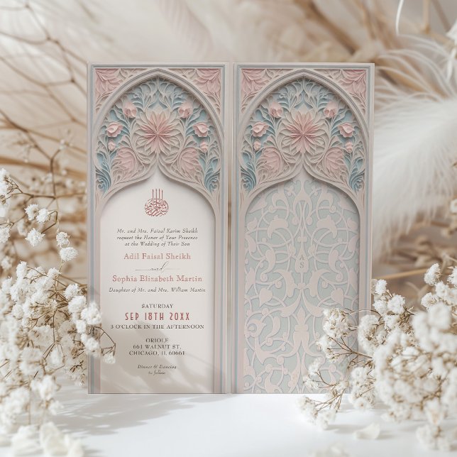 Pastel Elegance Islamic Arch Wedding Invitation (Creator Uploaded)