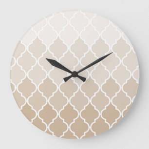 Pastel elegant brown cream quatrefoil pattern large clock
