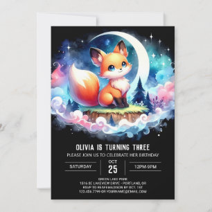 Pastel Elegant Fox Birthday digital Invitation