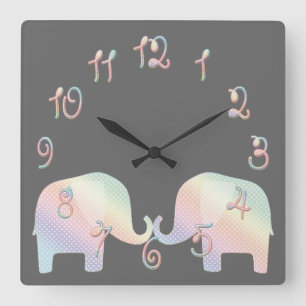 pastel elephant square wall clock