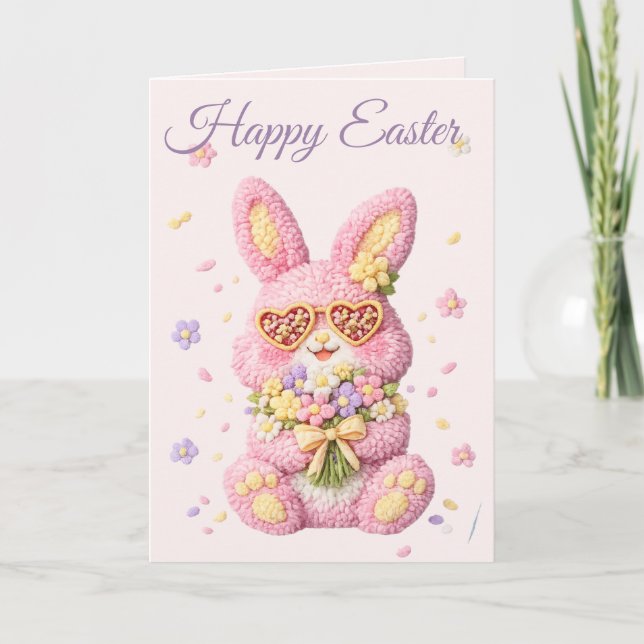 Pastel Embroidered Bunny Easter personalised Card (Front)